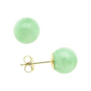 14k Gold, Green Jade Stud Earrings